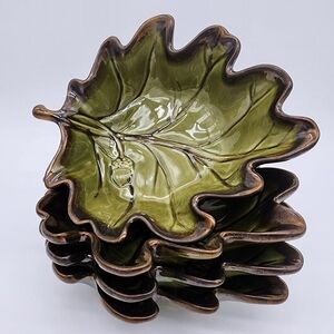 Home American Simplicity Vintage Hand Painted Stoneware Autumn Leaf Bowls Set 4